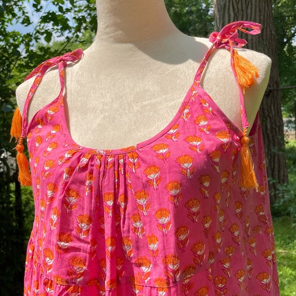 NWT! SLV Sur La Vague Tie Shoulder Cotton Tiered Maxi Dress in Mimosa - Picture 5 of 5